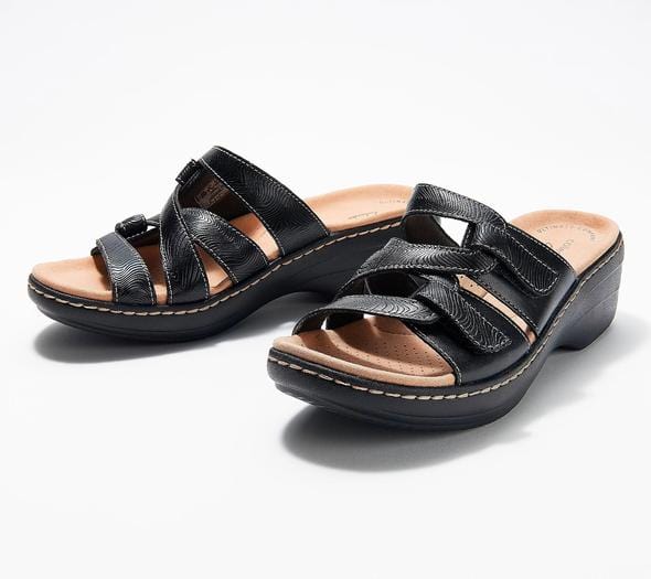 Slippers Black / 2 Women Leather Wedge Slide Sandals