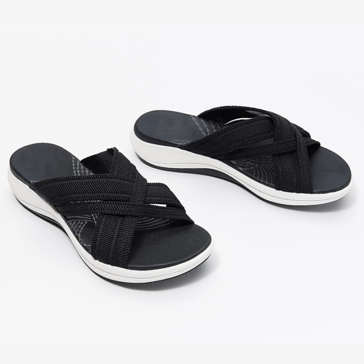 Slippers Black / 3.5 Product up-gradation-Stretch Cross Orthotic Slide Sandals