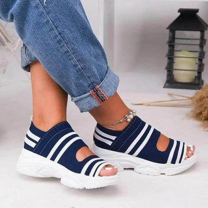 Slippers Blue / 2 Casual Woven Wedge Comfy Open Toe Sandals