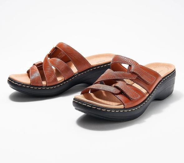 Slippers Brown / 2 Women Leather Wedge Slide Sandals