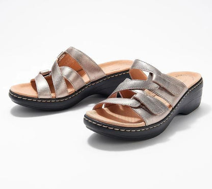 Slippers Gray / 2 Women Leather Wedge Slide Sandals
