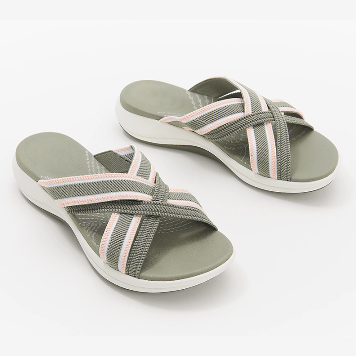 Slippers Green / 3.5 Product up-gradation-Stretch Cross Orthotic Slide Sandals