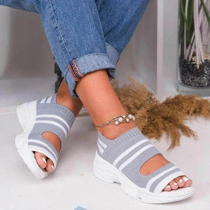 Slippers Grey / 2 Casual Woven Wedge Comfy Open Toe Sandals