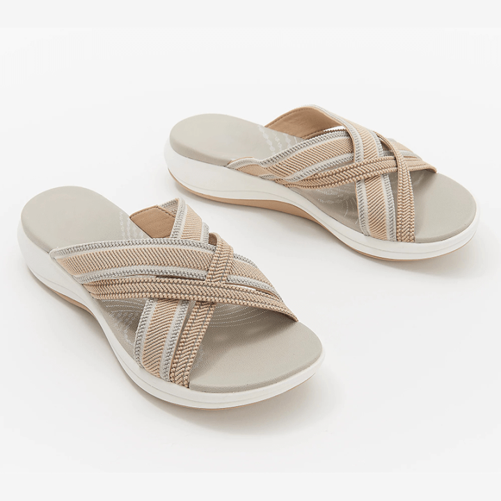 Slippers Khaki / 3.5 Product up-gradation-Stretch Cross Orthotic Slide Sandals