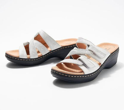Slippers White / 2 Women Leather Wedge Slide Sandals