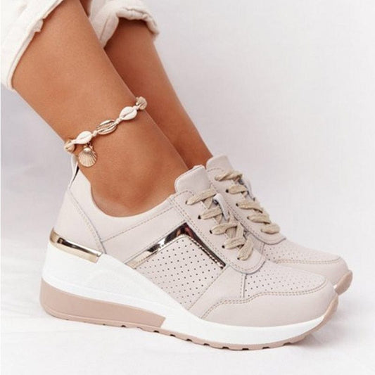 Sneakers 2 / Beige 2021 Vulcanized Wees Hollow Breathable Mesh Casual Women Slip on Lace-up Loafers New Sneakers