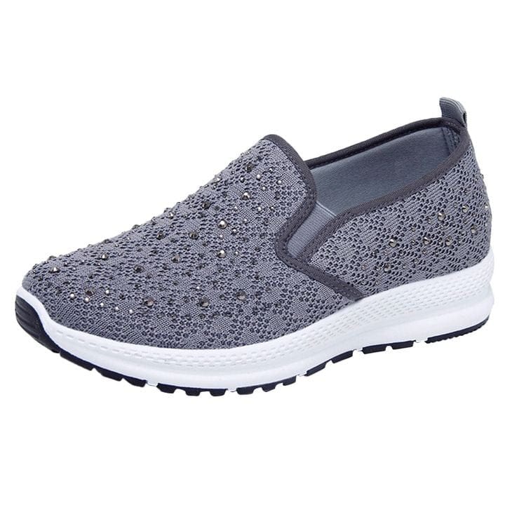 Sneakers 2 / Grey Women Flat Mesh Crystal Sneakers