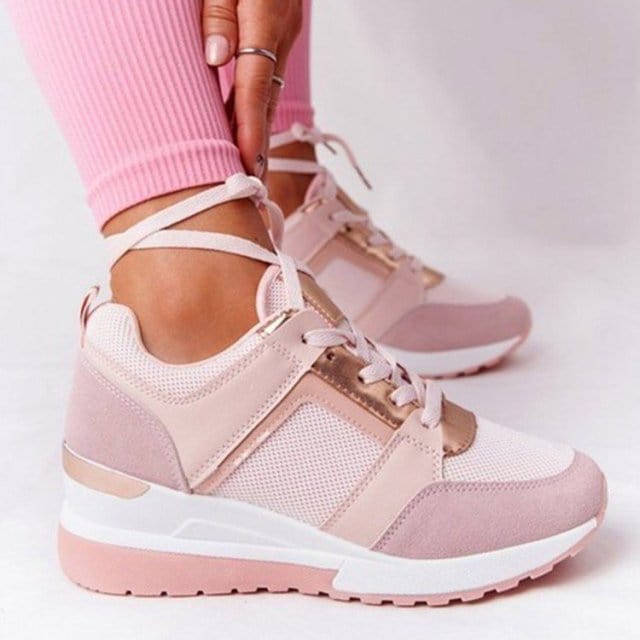 Sneakers 2 / Pink 2021 Vulcanized Wees Hollow Breathable Mesh Casual Women Slip on Lace-up Loafers New Sneakers
