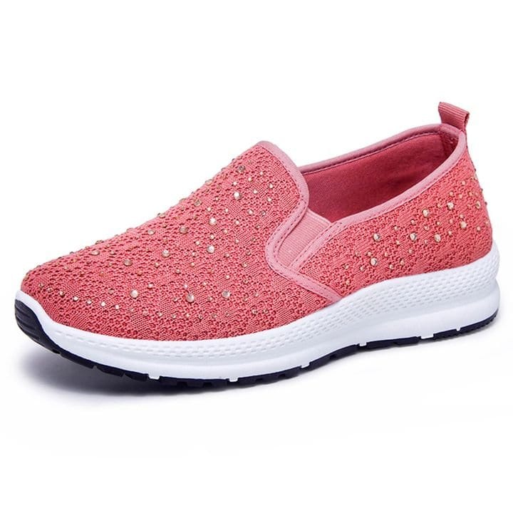 Sneakers 2 / Pink Women Flat Mesh Crystal Sneakers