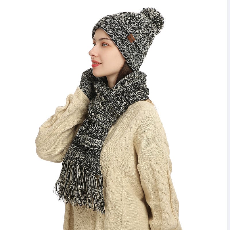 Warm Thick Beanies Knitted Scarf Hat Gloves Set