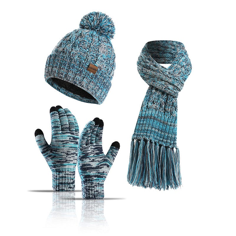 Warm Thick Beanies Knitted Scarf Hat Gloves Set