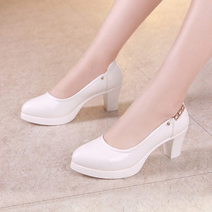 White / 32 Business dress work shoes Women's foot set medium heel chunky heel Qipao model catwalk shoes Plus size 40-43 work shoes