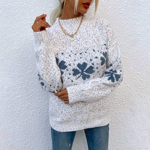 white / M Recommed Autumn and winter new Christmas sweater women's leisure trade women's half turtleneck snowflake knit