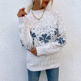 white / M Recommed Autumn and winter new Christmas sweater women's leisure trade women's half turtleneck snowflake knit