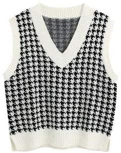 white / XXL 'Serena' Houndstooth Sleeveless Sweater