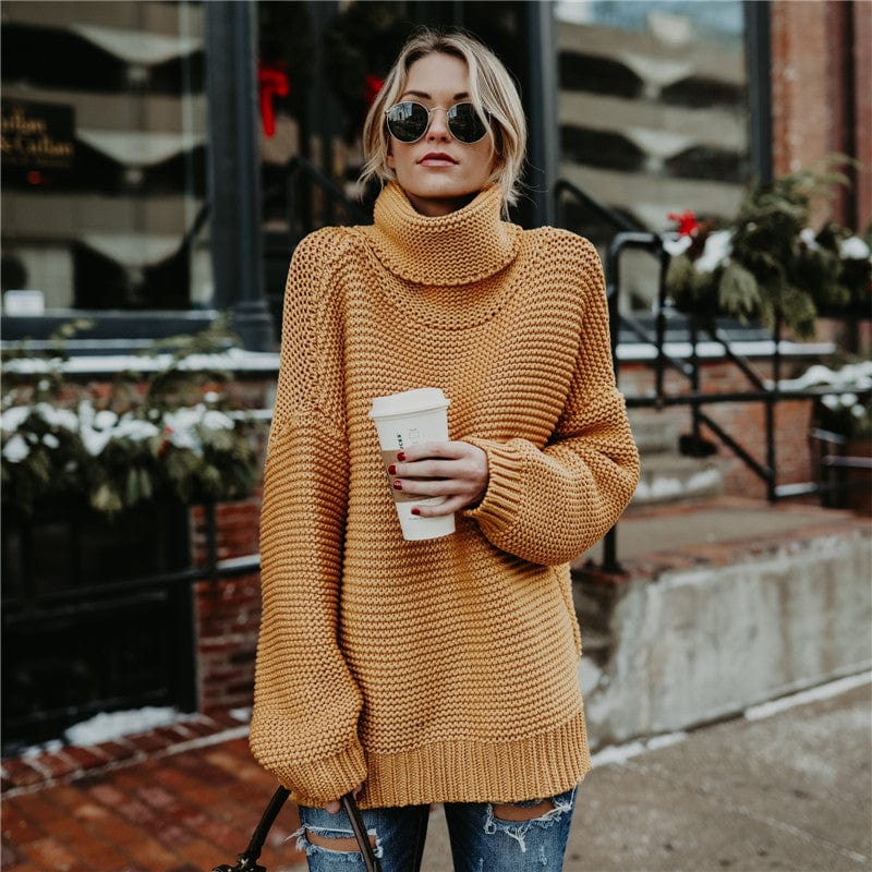 yellow / XL Broad Neck Loose Sweater
